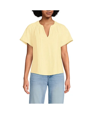 Lands' End Women's Slub Short Sleeve Notch Neck Top