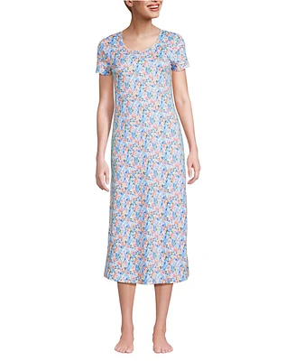 Lands' End Women's Cotton Short Sleeve Midcalf Nightgown
