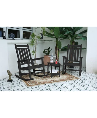 3-Piece Grey Rocking Chair Set, 2 Rockers, 1 Table, Wood-Texture