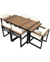 7-Piece Outdoor Dining Set, Table, Chairs, Cushions - Beige