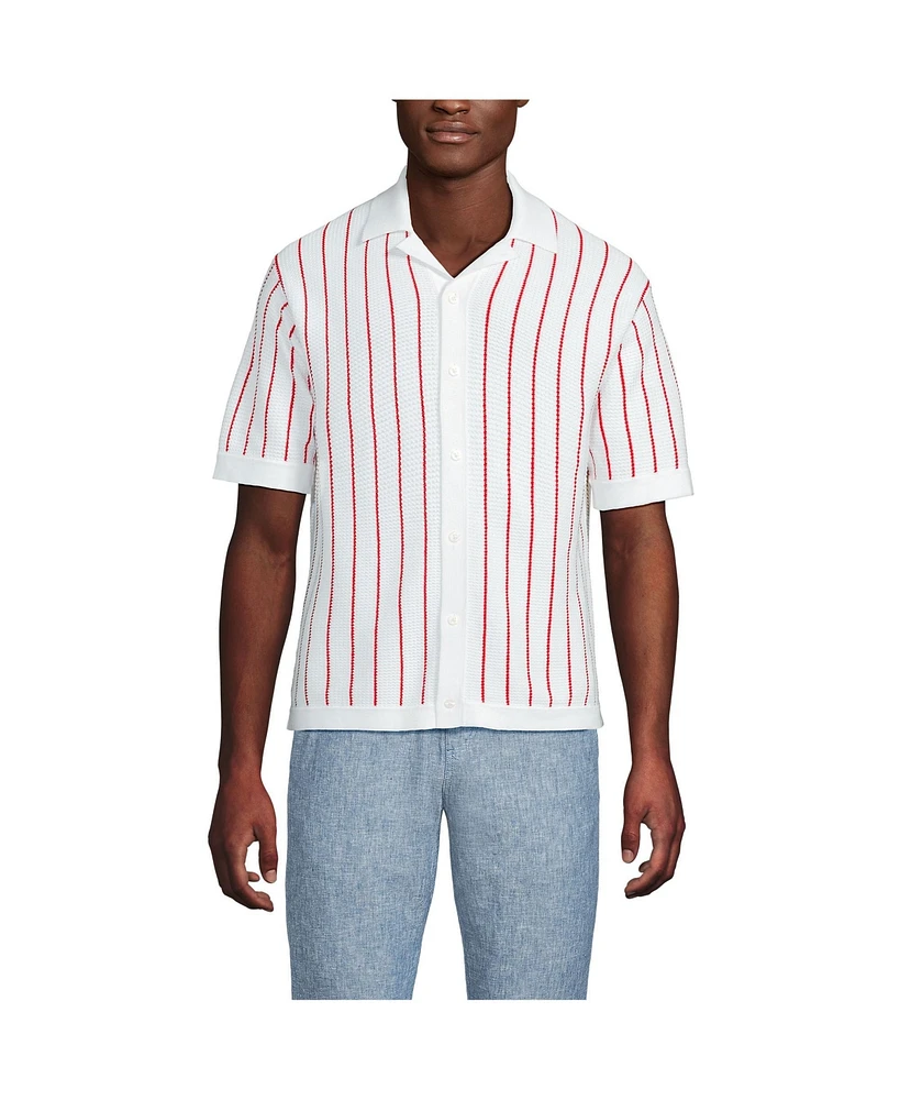Lands' End Men's Short Sleeve Racked Button Down Sweater Polo