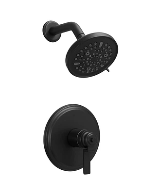 Single Handle 1-Spray Round Rain Shower Faucet Set 1.8 Gpm with High Pressure Shower Head in Matte Black