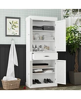 White wooden shoe cabinet with six storage cabinets and one drawer,shoe rack with adjustable shelves