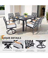7-pc Aluminum Patio Set, 4 Chairs, 2 Rockers, Table (Umbrella Hole), Burbon