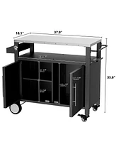 Outdoor Grill Cart, Storage, Hooks, Spice Rack - Black