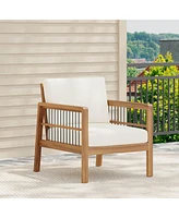 Acacia/Wicker Outdoor Club Chair, Deep Seating, Beige Cushion