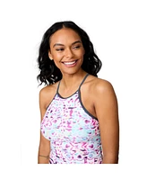 Free Country Women's High Neck Macrame Back Tankini Top