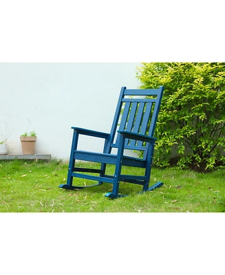 Oversized Navy Outdoor Rocker, Weather-resistant, wood-texture