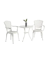 3-Piece White Patio Bistro Set, Cast Aluminum Table & 2 Chairs, Umbrella Hole