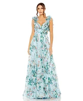 Mac Duggal Women's Chiffon Cut-Out Lace-Up Back Gown