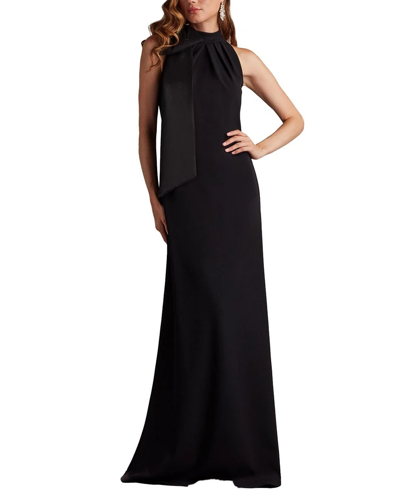 Tadashi Shoji Women's Sims Taffeta Shoulder Bow Halter Gown Hibiscus