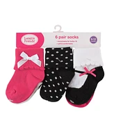 Luvable Friends Baby Girls Newborn Socks Set, Pink Black, 12-24 Months