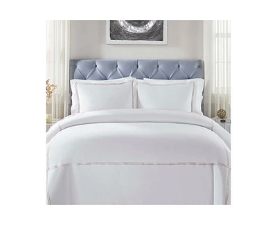 Superior Spring Blooms Cotton Two-Line Embroidered 3-Piece Duvet Cover Set