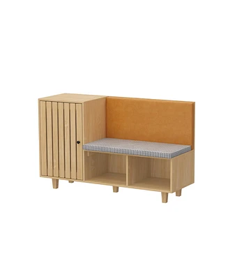 Wooden shoe cabinet with seat and backrest, versatile and beautiful rack with three cabinets