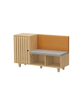 Wooden shoe cabinet with seat and backrest, versatile and beautiful rack with three cabinets