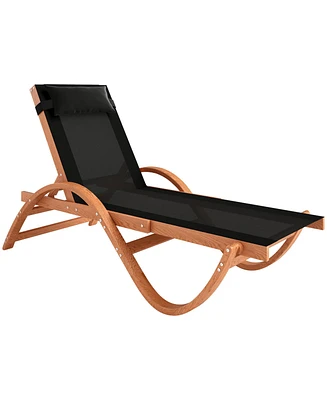 Outsunny Larch Wood Lounge Chair, 4-Level Adjustable ning