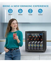 Cowsar 1.3 cu.ft 12 Bottle 48 Can Wine Cooler/Mini Fridge/Beverage Refrigerator Countertop Clear Glass Door for Beer&Soda