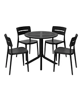Modern 5-Piece Resin Round Patio Dining Table Set with Stackable Chairs