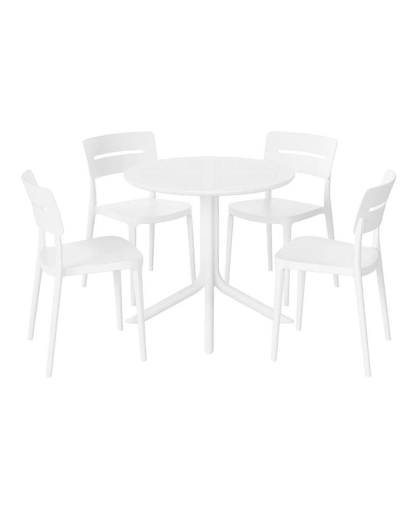Modern 5-Piece Resin Round Patio Dining Table Set with Stackable Patio Dining Chairs