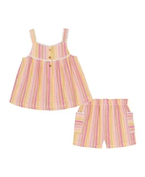 Kids Headquarters Baby Girls 2-Piece Multi Stripe Crinkle Knit Top and Shorts Set
