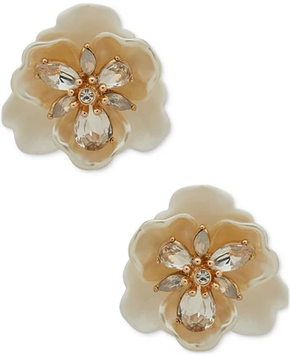 Anne Klein Gold-Tone Crystal Flower Clip-On Button Earrings