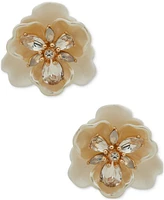 Anne Klein Gold-Tone Crystal Flower Clip-On Button Earrings