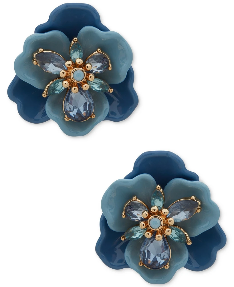 Anne Klein Gold-Tone Crystal Flower Clip-On Button Earrings