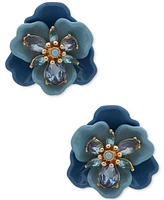 Anne Klein Gold-Tone Crystal Flower Clip-On Button Earrings