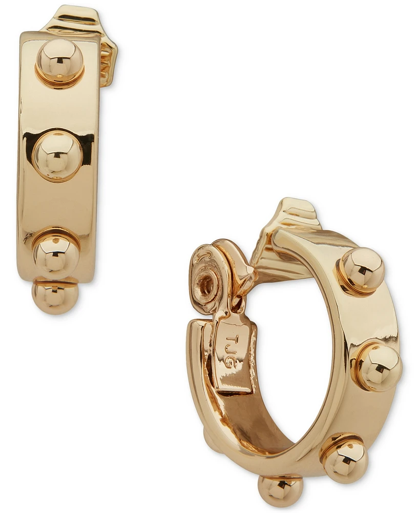Anne Klein Gold-Tone Small Beaded Clip-On Hoop Earrings, 0.6"