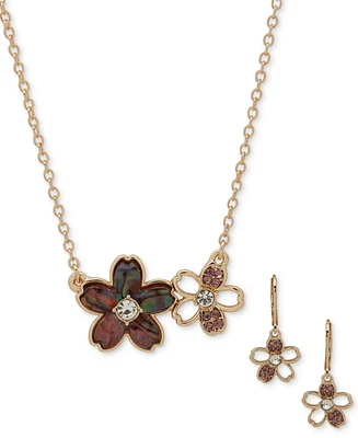 Anne Klein Gold-Tone 2-Pc. Set Stone & Crystal Pendant Necklace Matching Drop Earrings