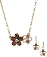 Anne Klein Gold-Tone 2-Pc. Set Stone & Crystal Pendant Necklace Matching Drop Earrings