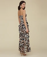 Avec Les Filles Women's Printed Smocked-Bodice Ruffle-Tiered Maxi Dress