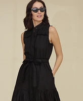 Avec Les Filles Women's Cotton Eyelet Sleeveless Maxi Dress