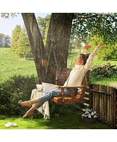 Outsunny 5 Ft Wooden Porch Swing 3-Seater with Cupholders,