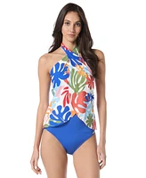 Vince Camuto Women's Printed Crossover Convertible Tankini Top