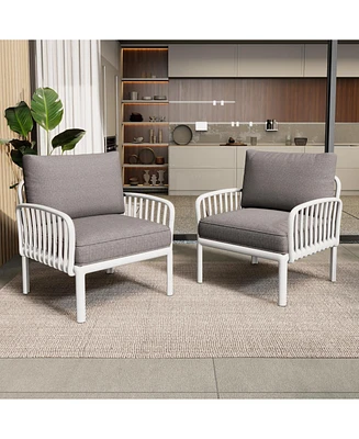 (Set Of 2) Outdoor Club Chairs, Modern, Waterproof, Cushioned, White & Gray