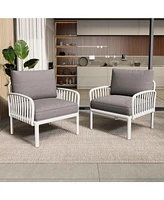 (Set Of 2) Outdoor Club Chairs, Modern, Waterproof, Cushioned, White & Gray