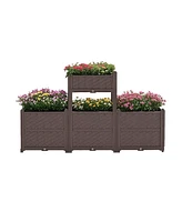 Brown rectangular raised garden bed kit for vegetables, herbs, flowers