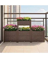 Brown rectangular raised garden bed kit for vegetables, herbs, flowers