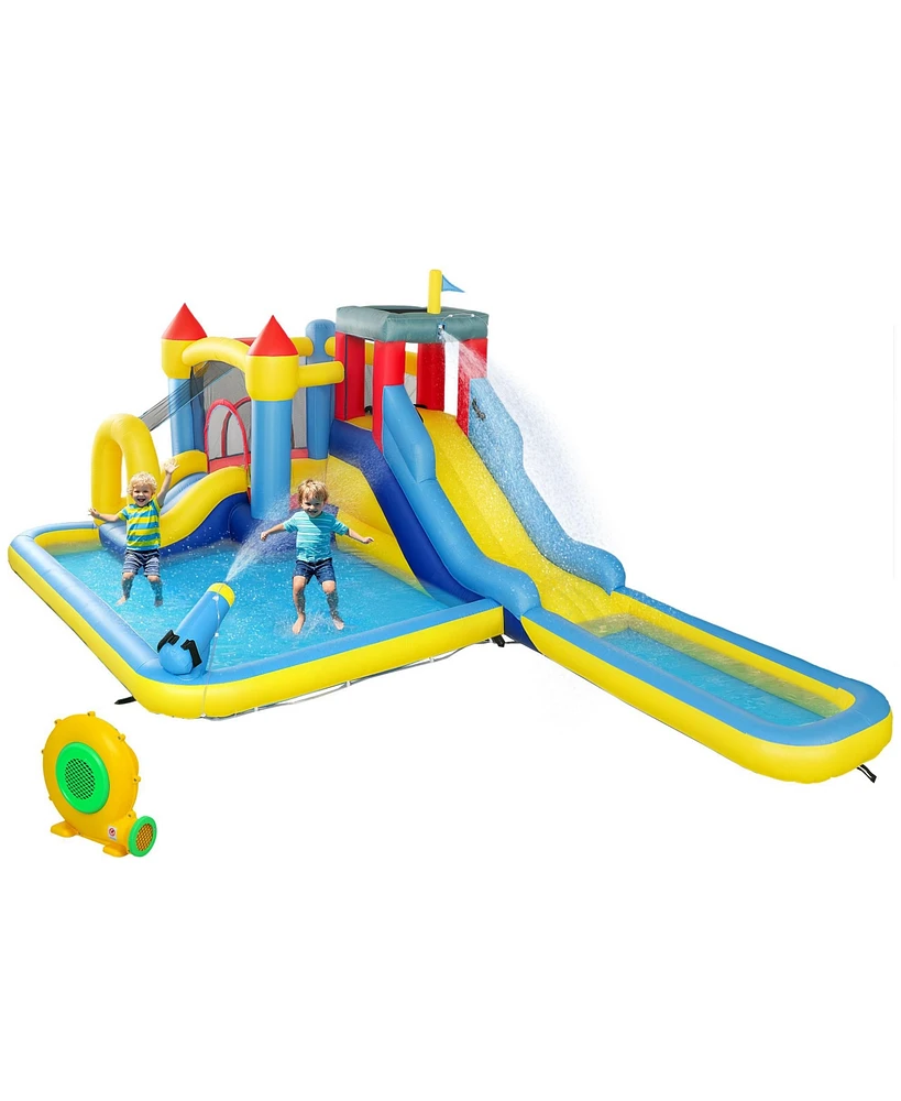 Qaba 6 in 1 Inflatable Water Slide Park with 550W Blower for Kids 3-8 Years