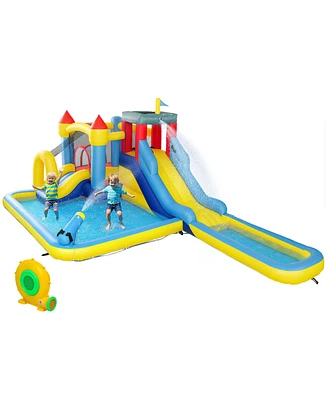 Qaba 6 in 1 Inflatable Water Slide Park with 550W Blower for Kids 3-8 Years