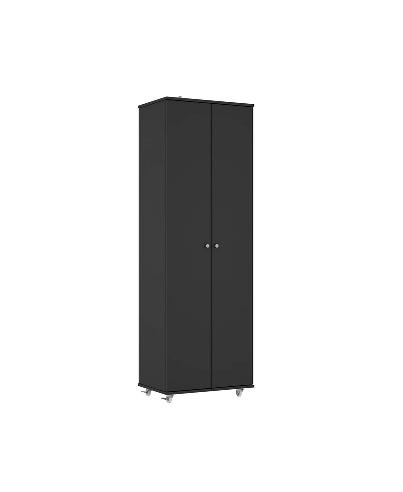 2-door shoe cabinet with Adjustable shelves, versatile storage, sturdy and durable, universal wheel design, four wheels, two brakes,black ra