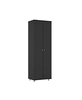 2-door shoe cabinet with Adjustable shelves, versatile storage, sturdy and durable, universal wheel design, four wheels, two brakes,black ra