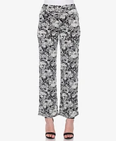 White Mark Women's Floral Print Wide Leg Palazzo Pants