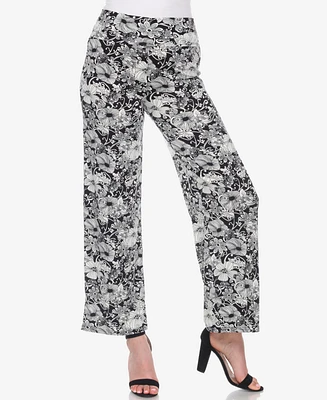 White Mark Women's Floral Print Wide Leg Palazzo Pants