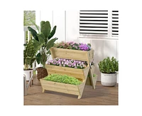 3-Tier Outdoor Fir Wood Elevated Planter Herb Flower Box Raised Garden Bed