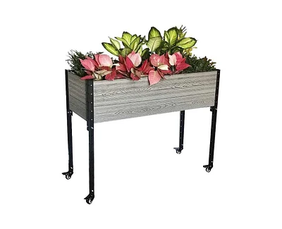 Mobile Elevated Gray and Black Wood Metal Raised Garden Planter Bed with Wheels