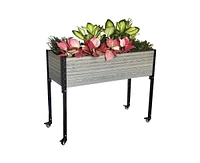 Mobile Elevated Gray and Black Wood Metal Raised Garden Planter Bed with Wheels