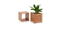 Farmhouse Durable Outdoor Wooden Planter Box with Garden Bench