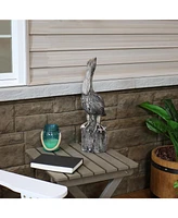 22-Inch Pelican's Perch Outdoor Garden Statue - Outside Nautical Yard Decor - Polystone Ocean and Beach Bird Animal Backyard and Lawn Ornament